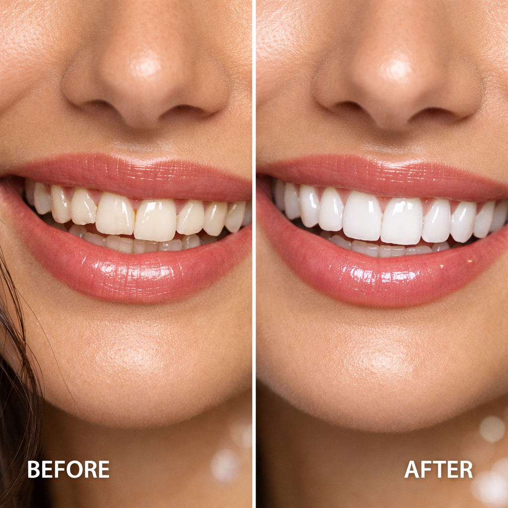 Hollywood Smile Before and After Transformation - Complete smile makeover with veneers at Dr. Naela Aldoghmi Clinic Amman
